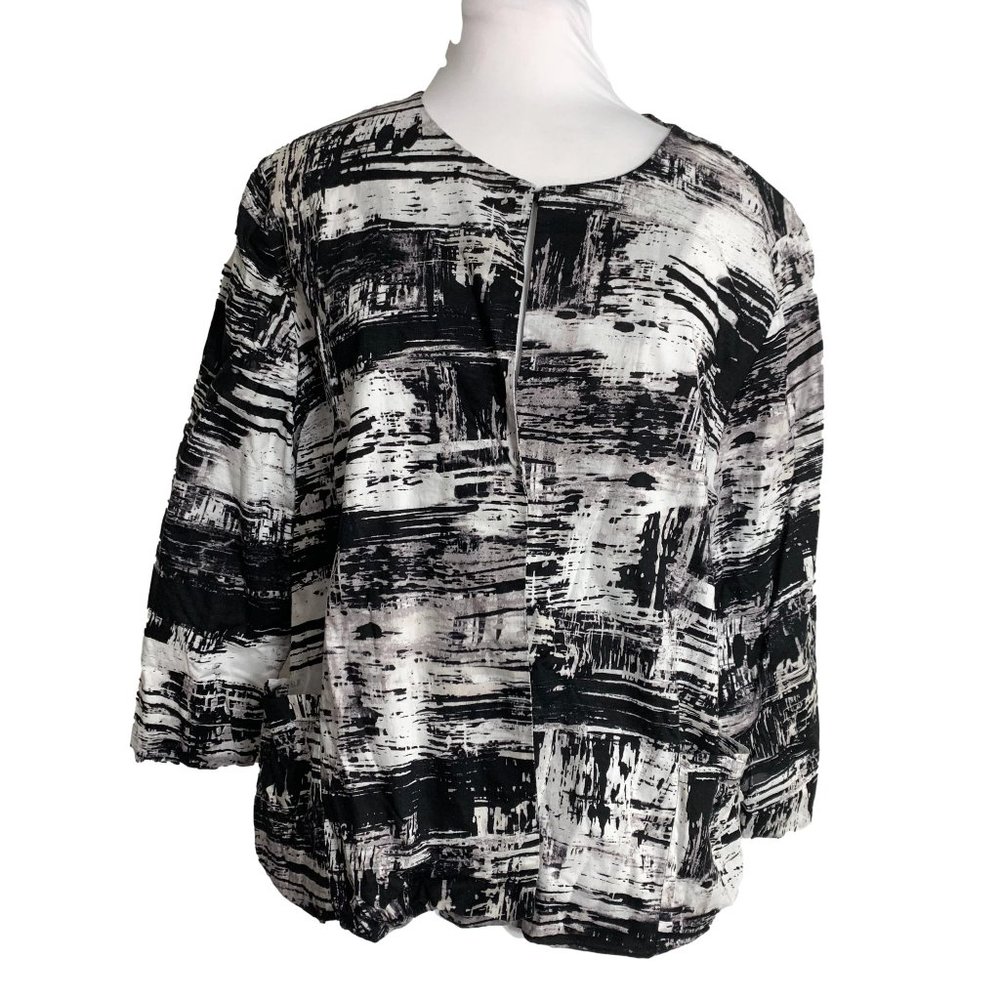 Chicos Womens Jacket Blazer Size 3 Large Black White Abstract Print Lightweight